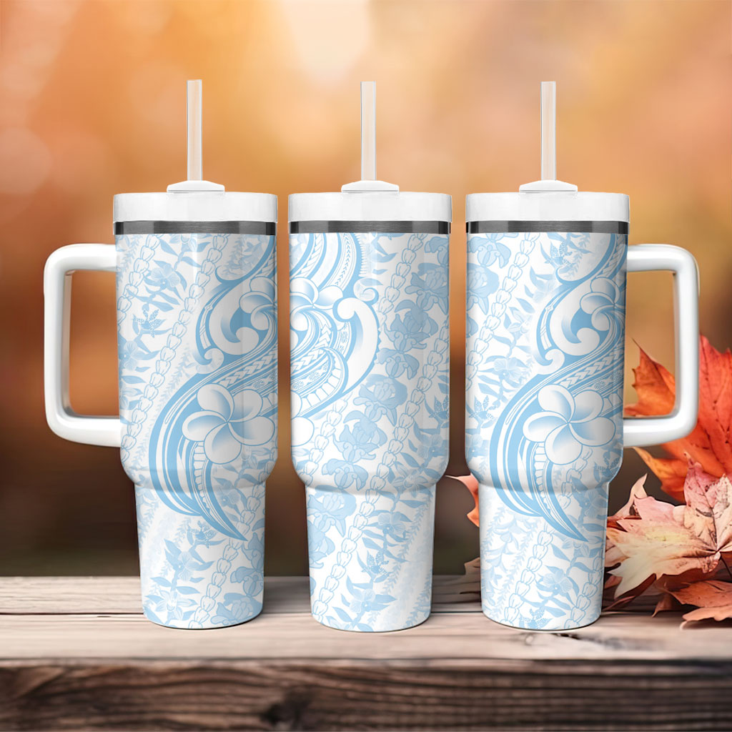 Hawaii Plumeria Lokelani Pikake Lei Tumbler With Handle Uliuli Polynesian Tattoo
