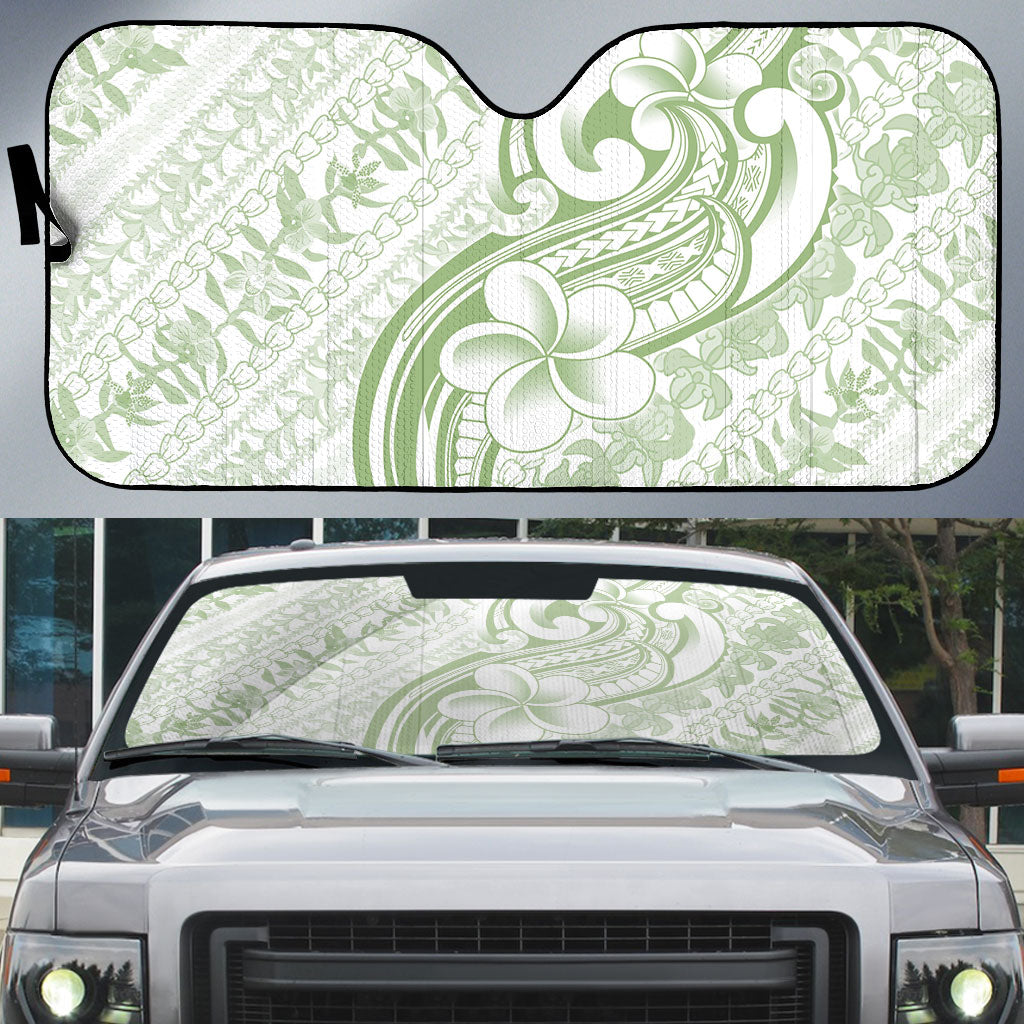 Hawaii Plumeria Lokelani Pikake Lei Auto Sun Shade Oma'oma'o Polynesian Tattoo LT9 Green - Polynesian Pride
