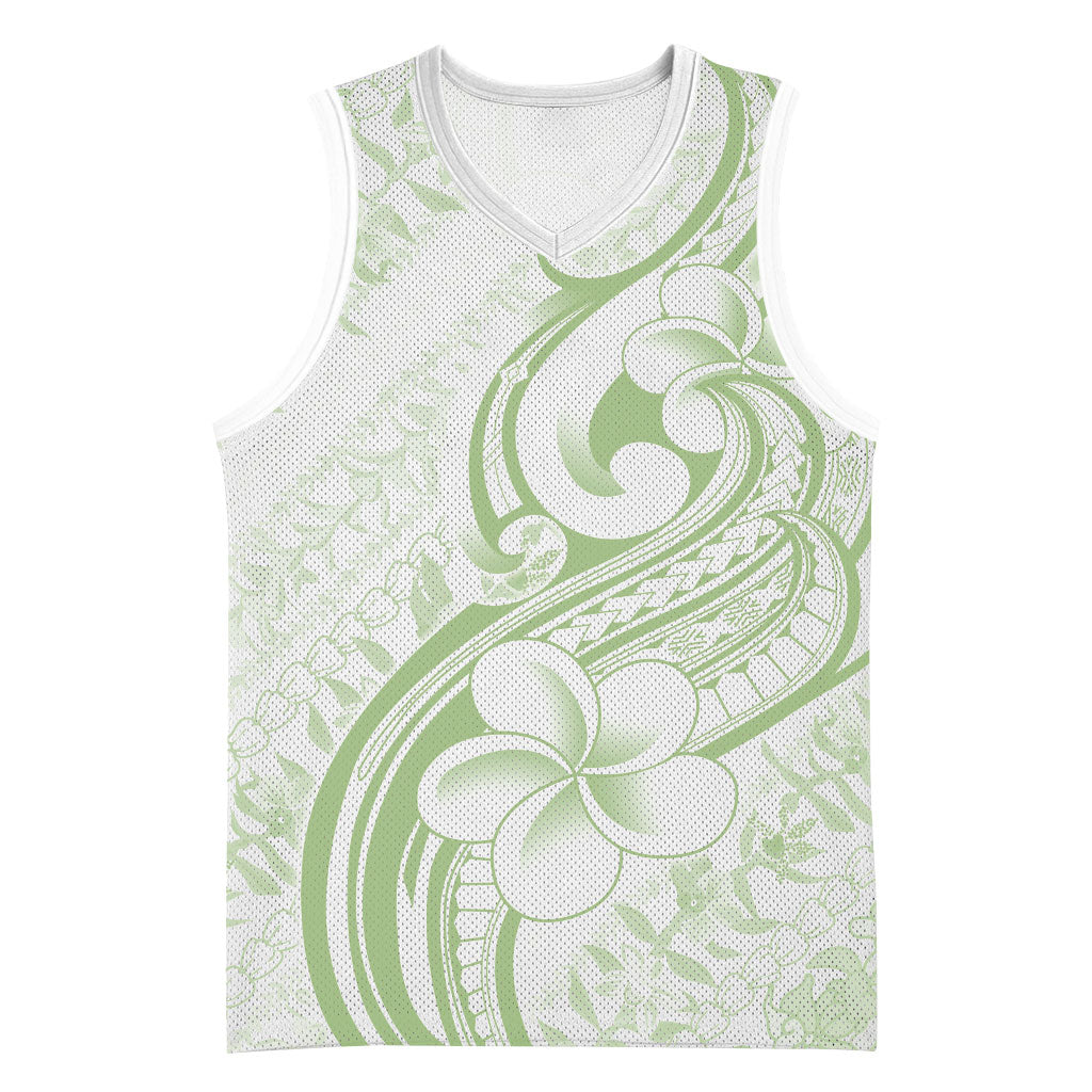 Hawaii Plumeria Lokelani Pikake Lei Basketball Jersey Oma'oma'o Polynesian Tattoo LT9 Unisex Green - Polynesian Pride