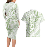 Hawaii Plumeria Lokelani Pikake Lei Couples Matching Long Sleeve Bodycon Dress and Hawaiian Shirt Oma'oma'o Polynesian Tattoo LT9 - Polynesian Pride