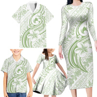 Hawaii Plumeria Lokelani Pikake Lei Family Matching Long Sleeve Bodycon Dress and Hawaiian Shirt Oma'oma'o Polynesian Tattoo LT9 - Polynesian Pride