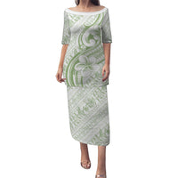 Hawaii Plumeria Lokelani Pikake Lei Family Matching Puletasi and Hawaiian Shirt Oma'oma'o Polynesian Tattoo LT9 Mom's Dress Green - Polynesian Pride
