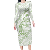 Hawaii Plumeria Lokelani Pikake Lei Long Sleeve Bodycon Dress Oma'oma'o Polynesian Tattoo LT9 Long Dress Green - Polynesian Pride