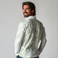 Hawaii Plumeria Lokelani Pikake Lei Long Sleeve Polo Shirt Oma'oma'o Polynesian Tattoo LT9 - Polynesian Pride
