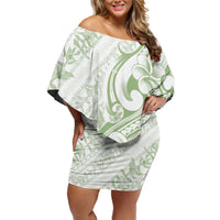 Hawaii Plumeria Lokelani Pikake Lei Off Shoulder Short Dress Oma'oma'o Polynesian Tattoo LT9 Women Green - Polynesian Pride
