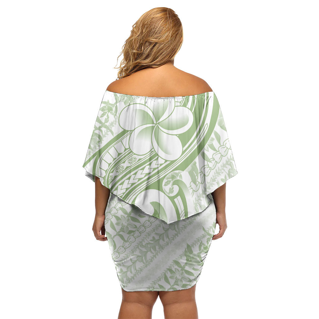 Hawaii Plumeria Lokelani Pikake Lei Off Shoulder Short Dress Oma'oma'o Polynesian Tattoo LT9 - Polynesian Pride