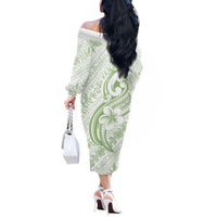 Hawaii Plumeria Lokelani Pikake Lei Off The Shoulder Long Sleeve Dress Oma'oma'o Polynesian Tattoo LT9 - Polynesian Pride