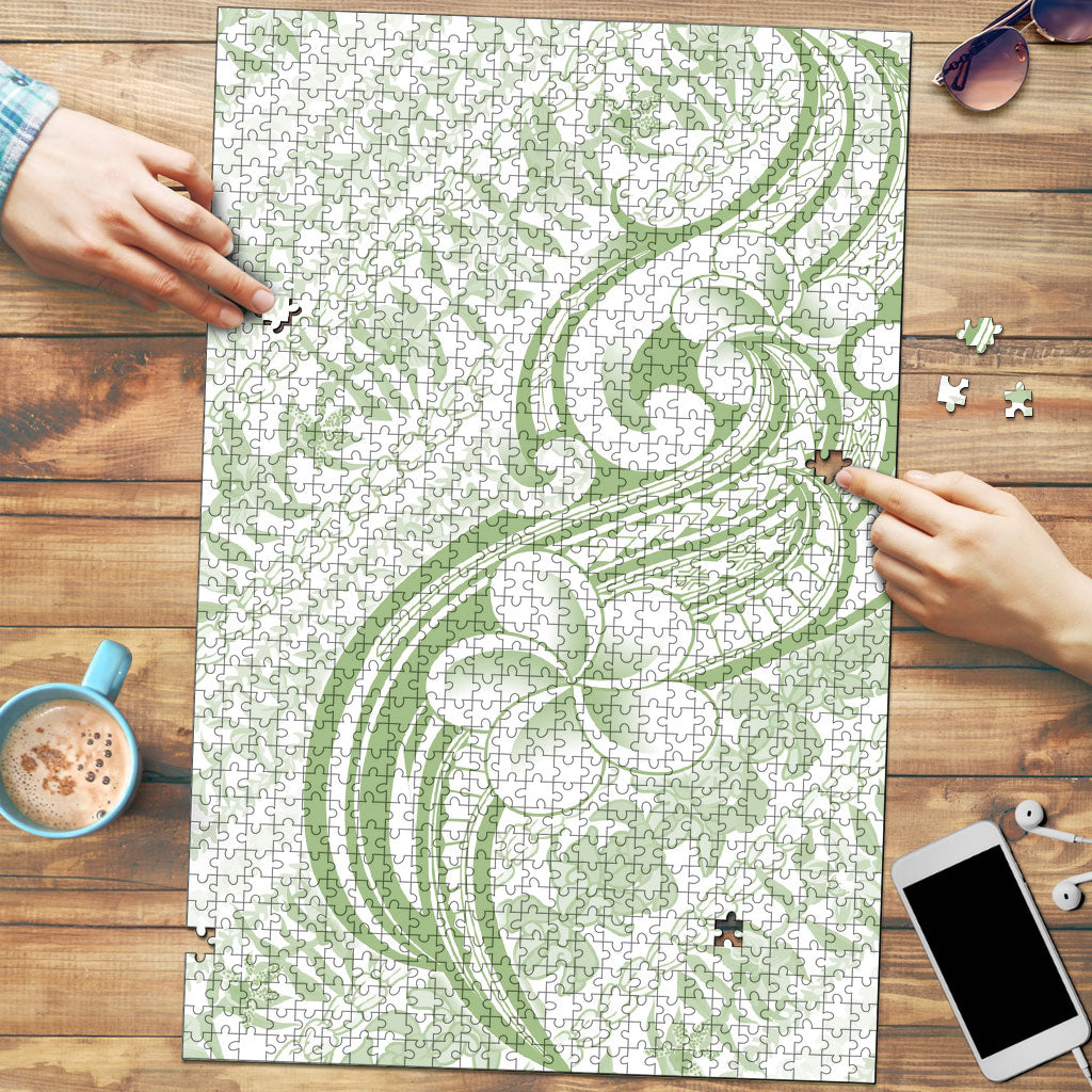 Hawaii Plumeria Lokelani Pikake Lei Puzzle Oma'oma'o Polynesian Tattoo LT9 Green - Polynesian Pride