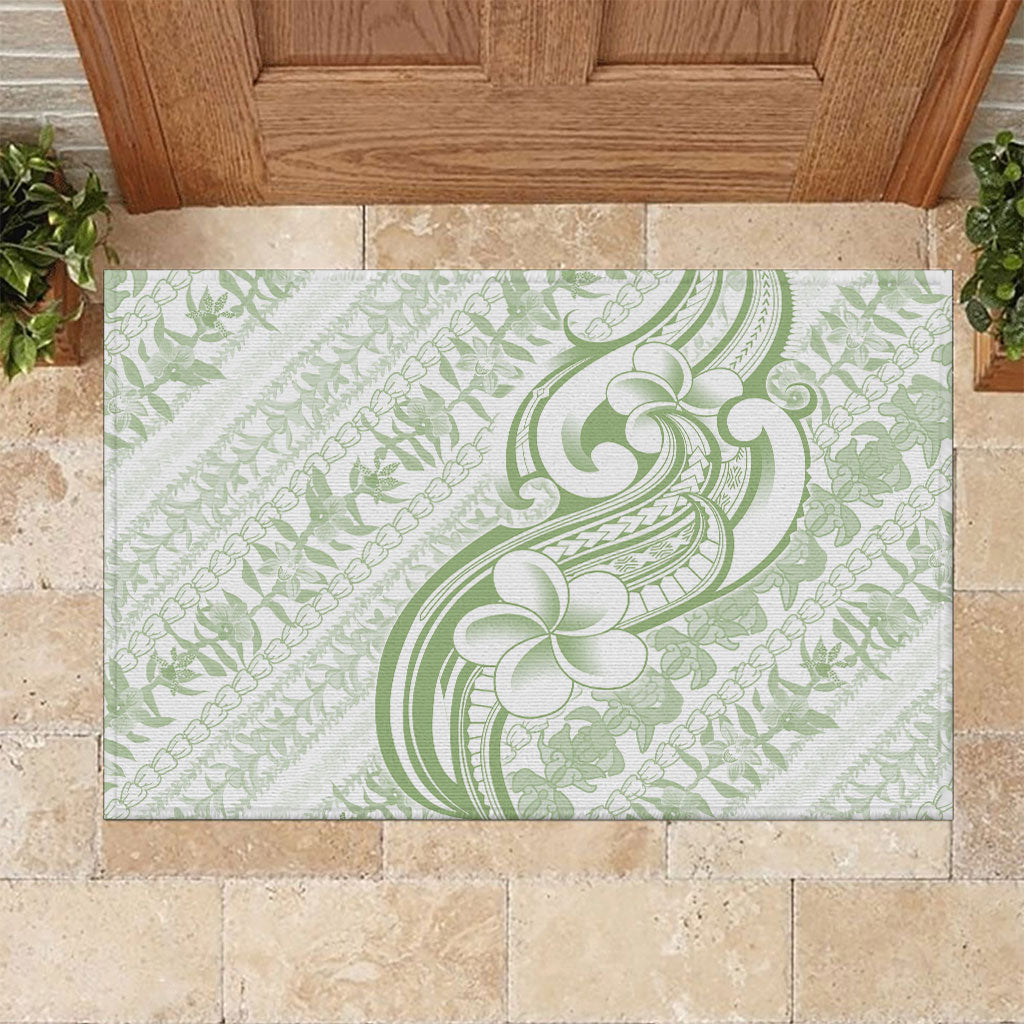 Hawaii Plumeria Lokelani Pikake Lei Rubber Doormat Oma'oma'o Polynesian Tattoo