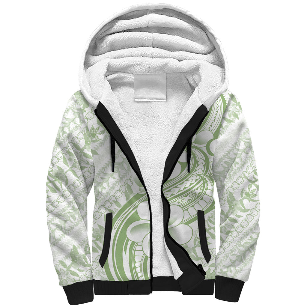 Hawaii Plumeria Lokelani Pikake Lei Sherpa Hoodie Oma'oma'o Polynesian Tattoo LT9 Unisex Green - Polynesian Pride