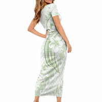 Hawaii Plumeria Lokelani Pikake Lei Short Sleeve Bodycon Dress Oma'oma'o Polynesian Tattoo LT9 - Polynesian Pride
