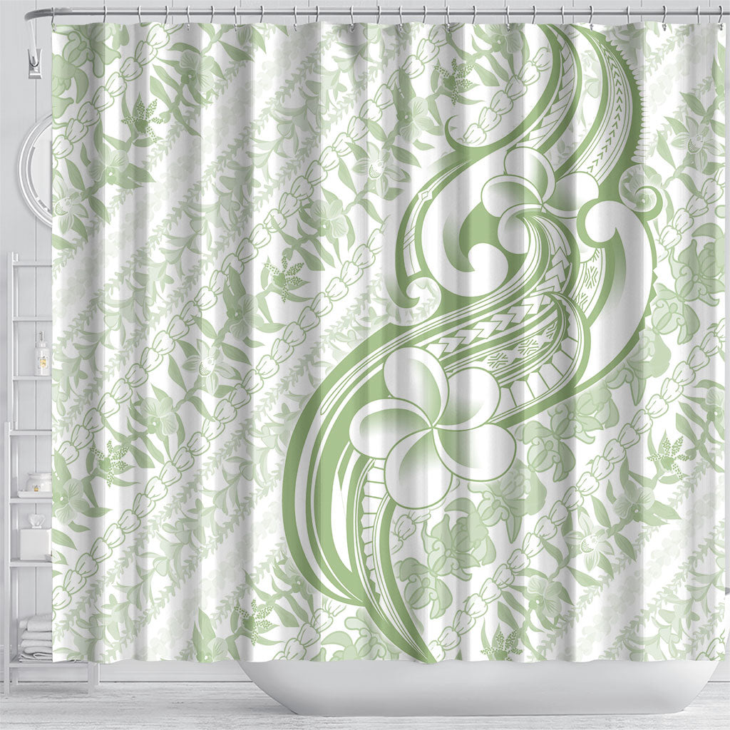 Hawaii Plumeria Lokelani Pikake Lei Shower Curtain Oma'oma'o Polynesian Tattoo