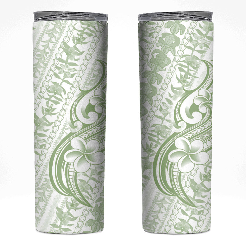 Hawaii Plumeria Lokelani Pikake Lei Skinny Tumbler Oma'oma'o Polynesian Tattoo LT9 Green - Polynesian Pride