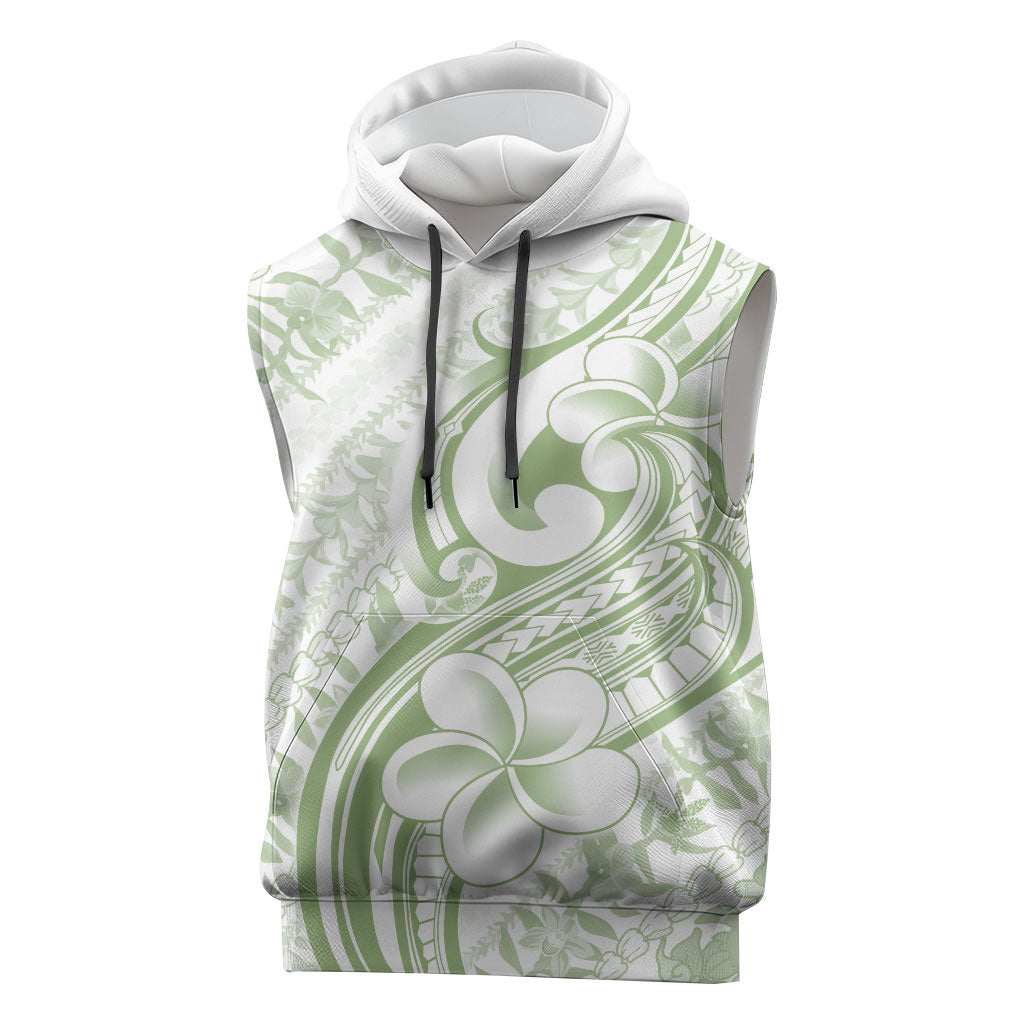 Hawaii Plumeria Lokelani Pikake Lei Sleeveless Hoodie Oma'oma'o Polynesian Tattoo LT9 Green - Polynesian Pride