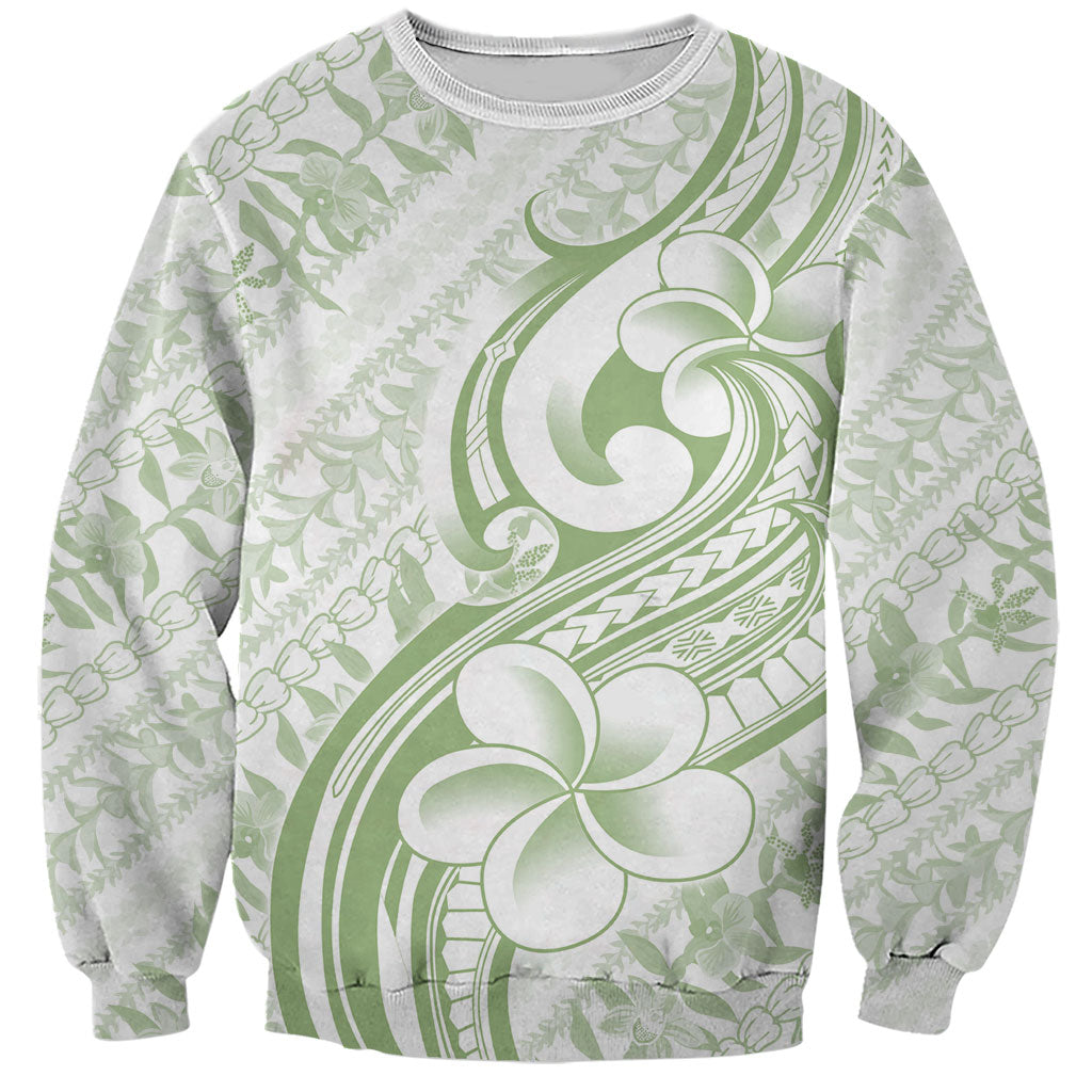 Hawaii Plumeria Lokelani Pikake Lei Sweatshirt Oma'oma'o Polynesian Tattoo LT9 Unisex Green - Polynesian Pride