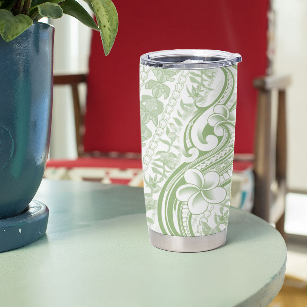Hawaii Plumeria Lokelani Pikake Lei Tumbler Cup Oma'oma'o Polynesian Tattoo