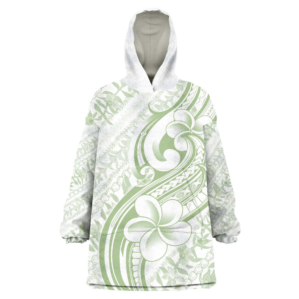 Hawaii Plumeria Lokelani Pikake Lei Wearable Blanket Hoodie Oma'oma'o Polynesian Tattoo LT9 One Size Green - Polynesian Pride