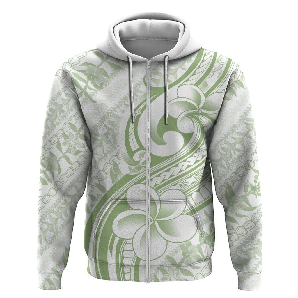 Hawaii Plumeria Lokelani Pikake Lei Zip Hoodie Oma'oma'o Polynesian Tattoo LT9 Zip Hoodie Green - Polynesian Pride