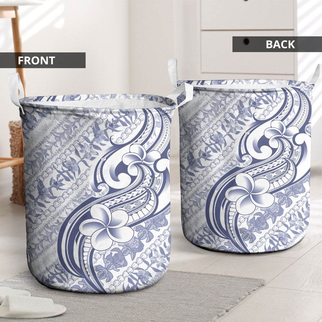 Hawaii Plumeria Lokelani Pikake Lei Laundry Basket Navy Blue Polynesian Tattoo