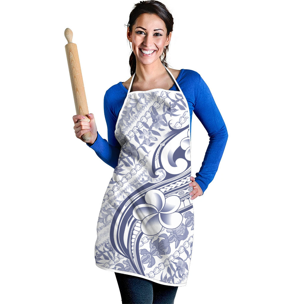 Hawaii Plumeria Lokelani Pikake Lei Apron Navy Blue Polynesian Tattoo