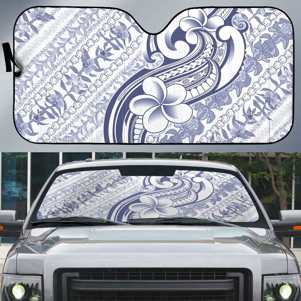 Hawaii Plumeria Lokelani Pikake Lei Auto Sun Shade Navy Blue Polynesian Tattoo LT9 Navy Blue - Polynesian Pride