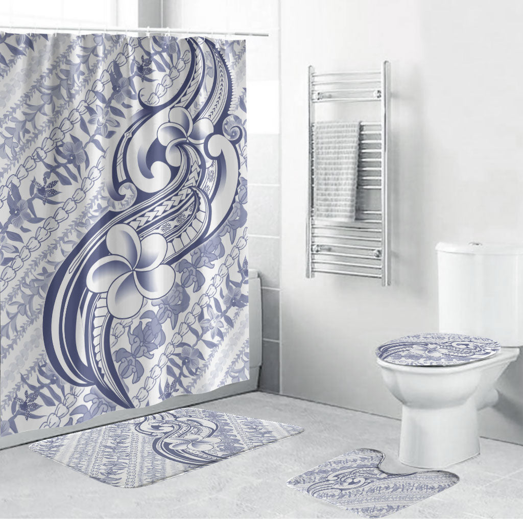 Hawaii Plumeria Lokelani Pikake Lei Bathroom Set Navy Blue Polynesian Tattoo