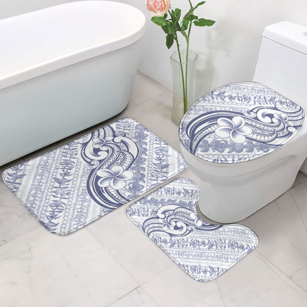 Hawaii Plumeria Lokelani Pikake Lei Bathroom Set Navy Blue Polynesian Tattoo