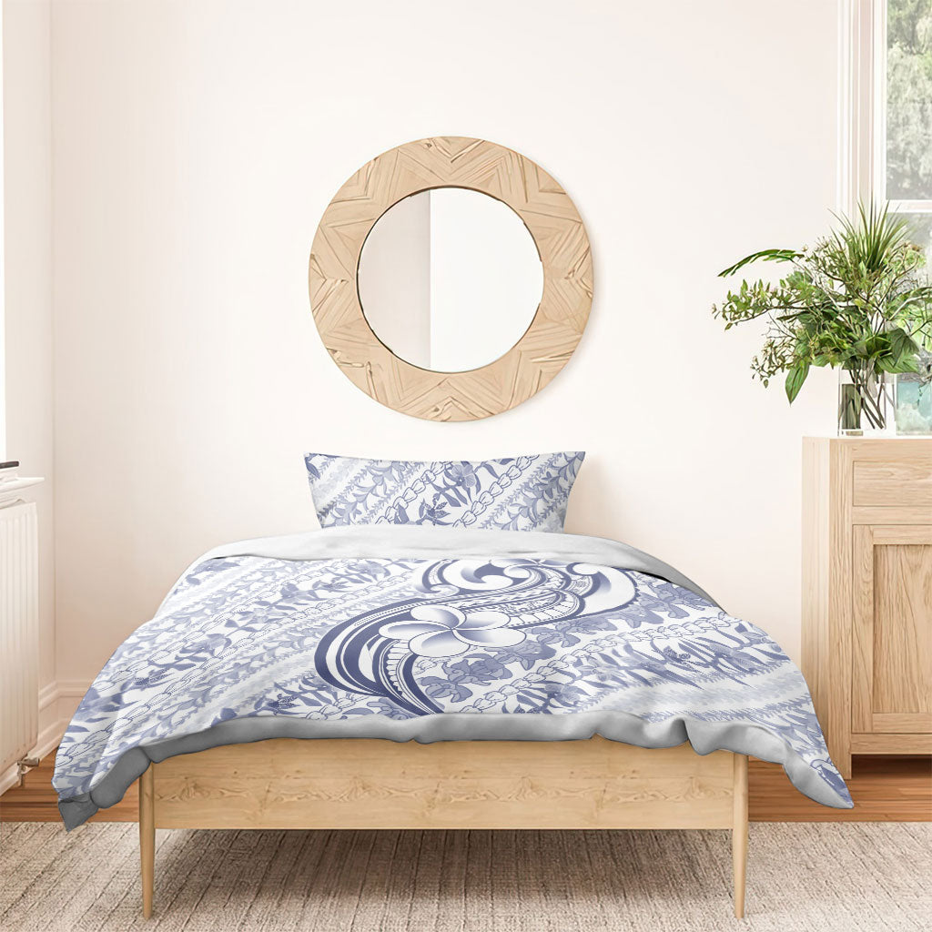 Hawaii Plumeria Lokelani Pikake Lei Bedding Set Navy Blue Polynesian Tattoo