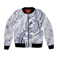 Hawaii Plumeria Lokelani Pikake Lei Bomber Jacket Navy Blue Polynesian Tattoo