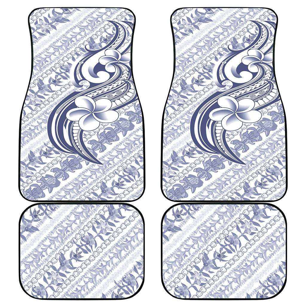 Hawaii Plumeria Lokelani Pikake Lei Car Mats Navy Blue Polynesian Tattoo LT9 - Polynesian Pride