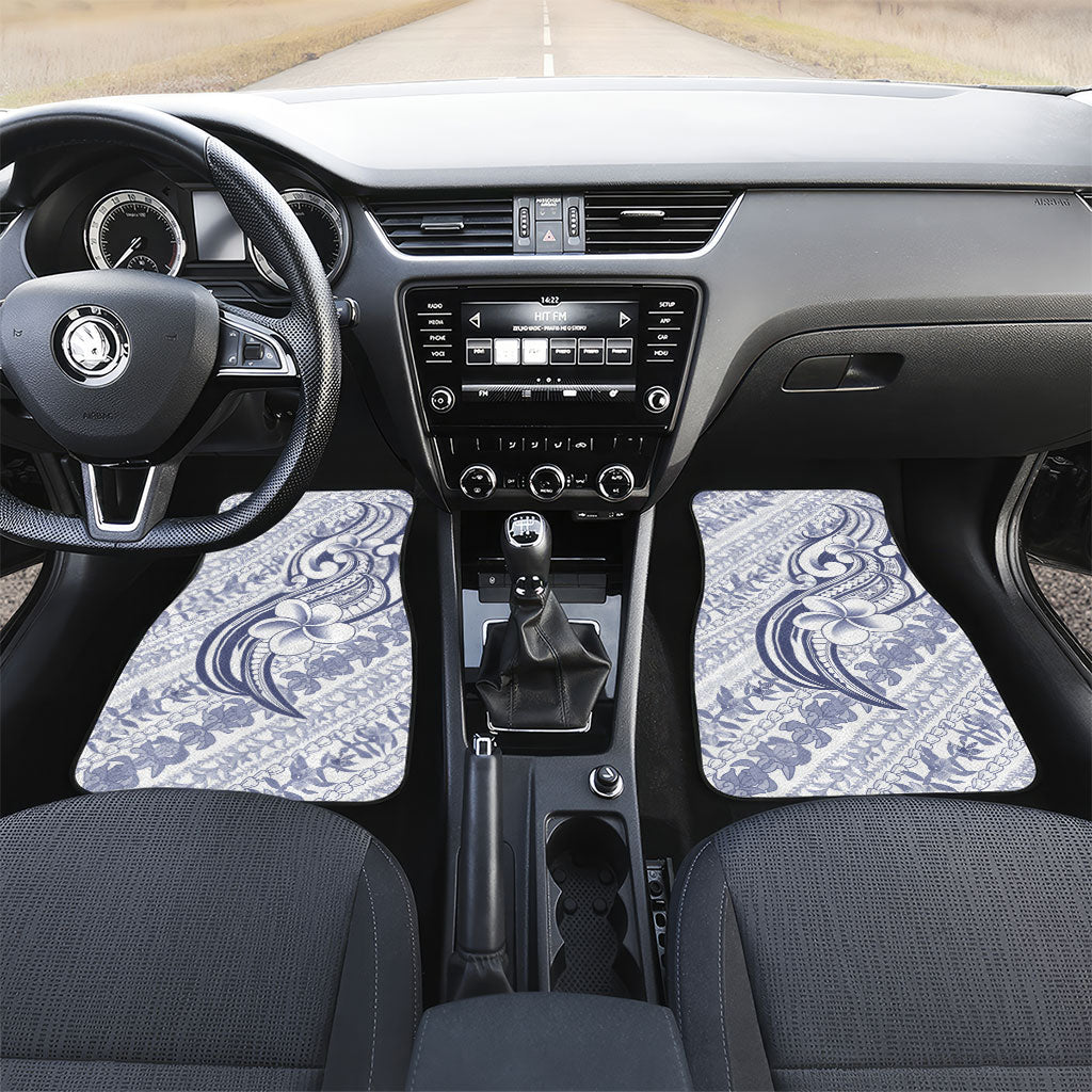 Hawaii Plumeria Lokelani Pikake Lei Car Mats Navy Blue Polynesian Tattoo LT9 Set 2pcs - Front Navy Blue - Polynesian Pride