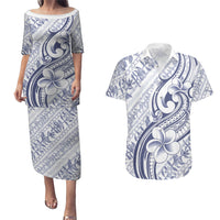 Hawaii Plumeria Lokelani Pikake Lei Couples Matching Puletasi and Hawaiian Shirt Navy Blue Polynesian Tattoo LT9 Navy Blue - Polynesian Pride