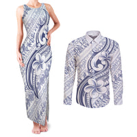 Hawaii Plumeria Lokelani Pikake Lei Couples Matching Tank Maxi Dress and Long Sleeve Button Shirt Navy Blue Polynesian Tattoo LT9 Navy Blue - Polynesian Pride
