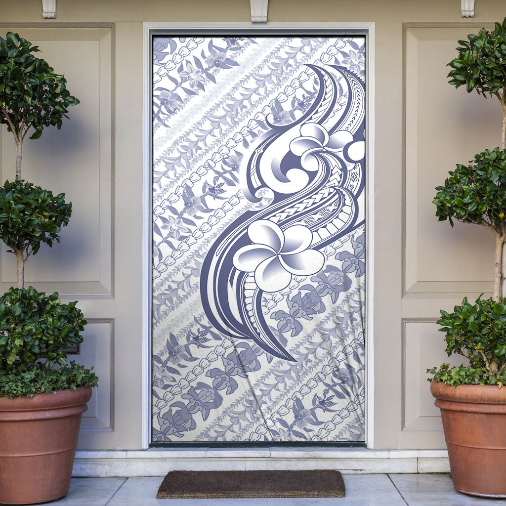 Hawaii Plumeria Lokelani Pikake Lei Door Cover Navy Blue Polynesian Tattoo