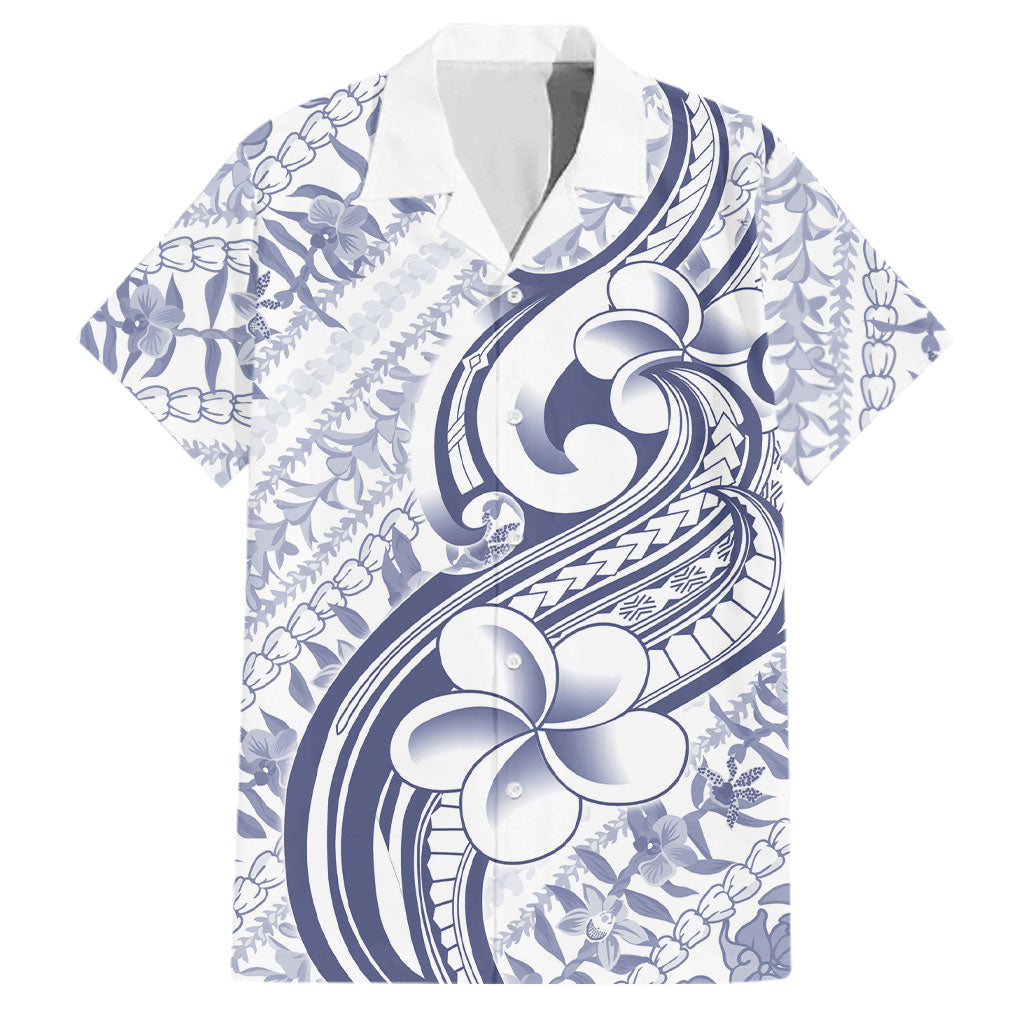 Hawaii Plumeria Lokelani Pikake Lei Family Matching Long Sleeve Bodycon Dress and Hawaiian Shirt Navy Blue Polynesian Tattoo LT9 Dad's Shirt - Short Sleeve Navy Blue - Polynesian Pride