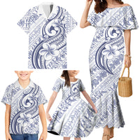 Hawaii Plumeria Lokelani Pikake Lei Family Matching Mermaid Dress and Hawaiian Shirt Navy Blue Polynesian Tattoo LT9 - Polynesian Pride