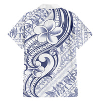 Hawaii Plumeria Lokelani Pikake Lei Family Matching Off The Shoulder Long Sleeve Dress and Hawaiian Shirt Navy Blue Polynesian Tattoo LT9 - Polynesian Pride