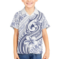 Hawaii Plumeria Lokelani Pikake Lei Family Matching Off Shoulder Maxi Dress and Hawaiian Shirt Navy Blue Polynesian Tattoo LT9 Son's Shirt Navy Blue - Polynesian Pride