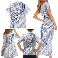 Hawaii Plumeria Lokelani Pikake Lei Family Matching Short Sleeve Bodycon Dress and Hawaiian Shirt Navy Blue Polynesian Tattoo LT9 - Polynesian Pride