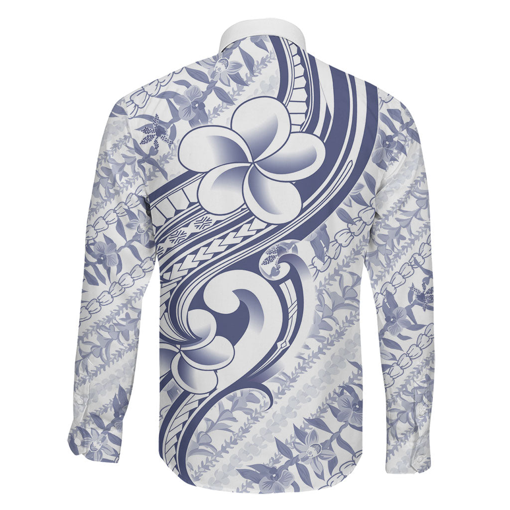 Hawaii Plumeria Lokelani Pikake Lei Family Matching Short Sleeve Bodycon Dress and Hawaiian Shirt Navy Blue Polynesian Tattoo LT9 - Polynesian Pride