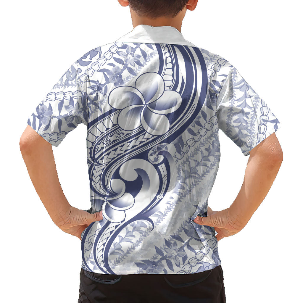 Hawaii Plumeria Lokelani Pikake Lei Family Matching Summer Maxi Dress and Hawaiian Shirt Navy Blue Polynesian Tattoo LT9 - Polynesian Pride