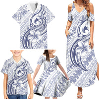 Hawaii Plumeria Lokelani Pikake Lei Family Matching Summer Maxi Dress and Hawaiian Shirt Navy Blue Polynesian Tattoo LT9 - Polynesian Pride