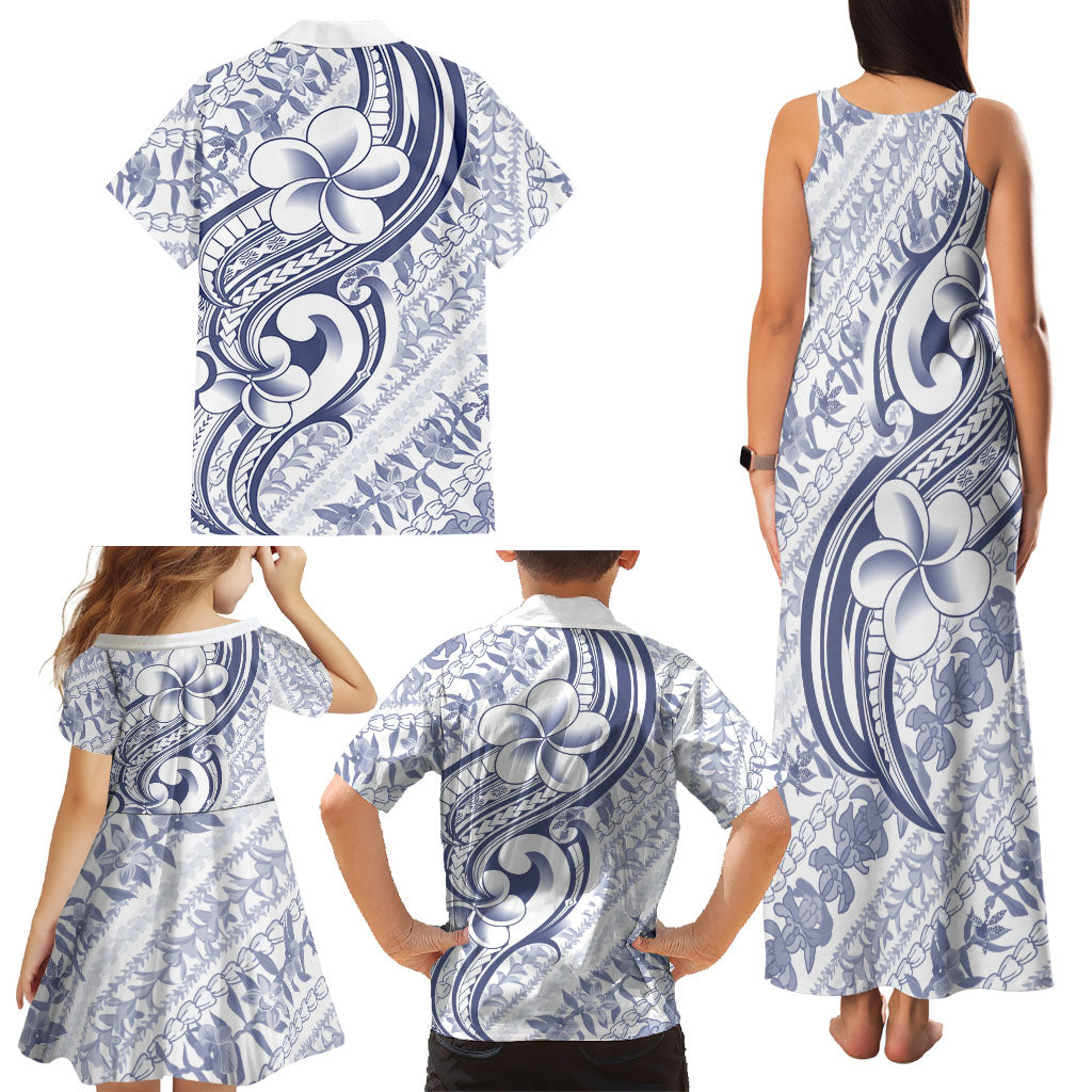 Hawaii Plumeria Lokelani Pikake Lei Family Matching Tank Maxi Dress and Hawaiian Shirt Navy Blue Polynesian Tattoo LT9 - Polynesian Pride