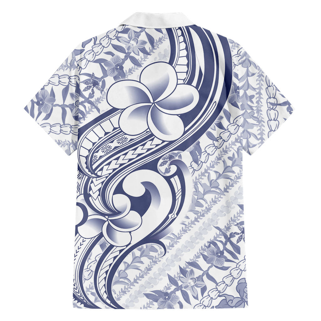 Hawaii Plumeria Lokelani Pikake Lei Family Matching Tank Maxi Dress and Hawaiian Shirt Navy Blue Polynesian Tattoo LT9 - Polynesian Pride