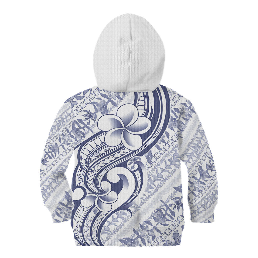 Hawaii Plumeria Lokelani Pikake Lei Kid Hoodie Navy Blue Polynesian Tattoo