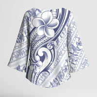 Hawaii Plumeria Lokelani Pikake Lei Kimono Sleeve Blouse Navy Blue Polynesian Tattoo