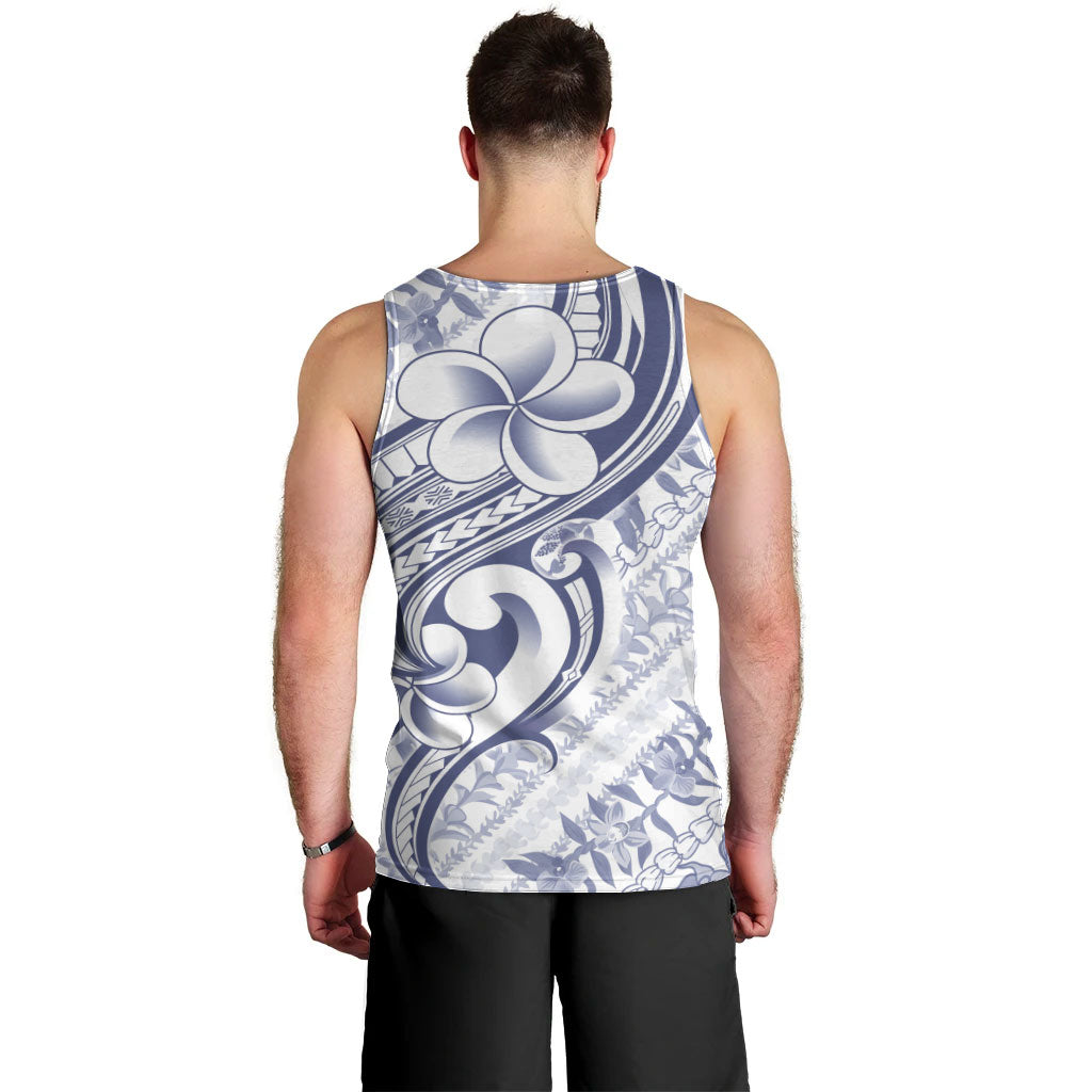 Hawaii Plumeria Lokelani Pikake Lei Men Tank Top Navy Blue Polynesian Tattoo