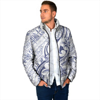 Hawaii Plumeria Lokelani Pikake Lei Padded Jacket Navy Blue Polynesian Tattoo