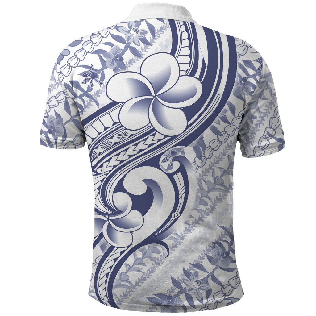 Hawaii Plumeria Lokelani Pikake Lei Polo Shirt Navy Blue Polynesian Tattoo