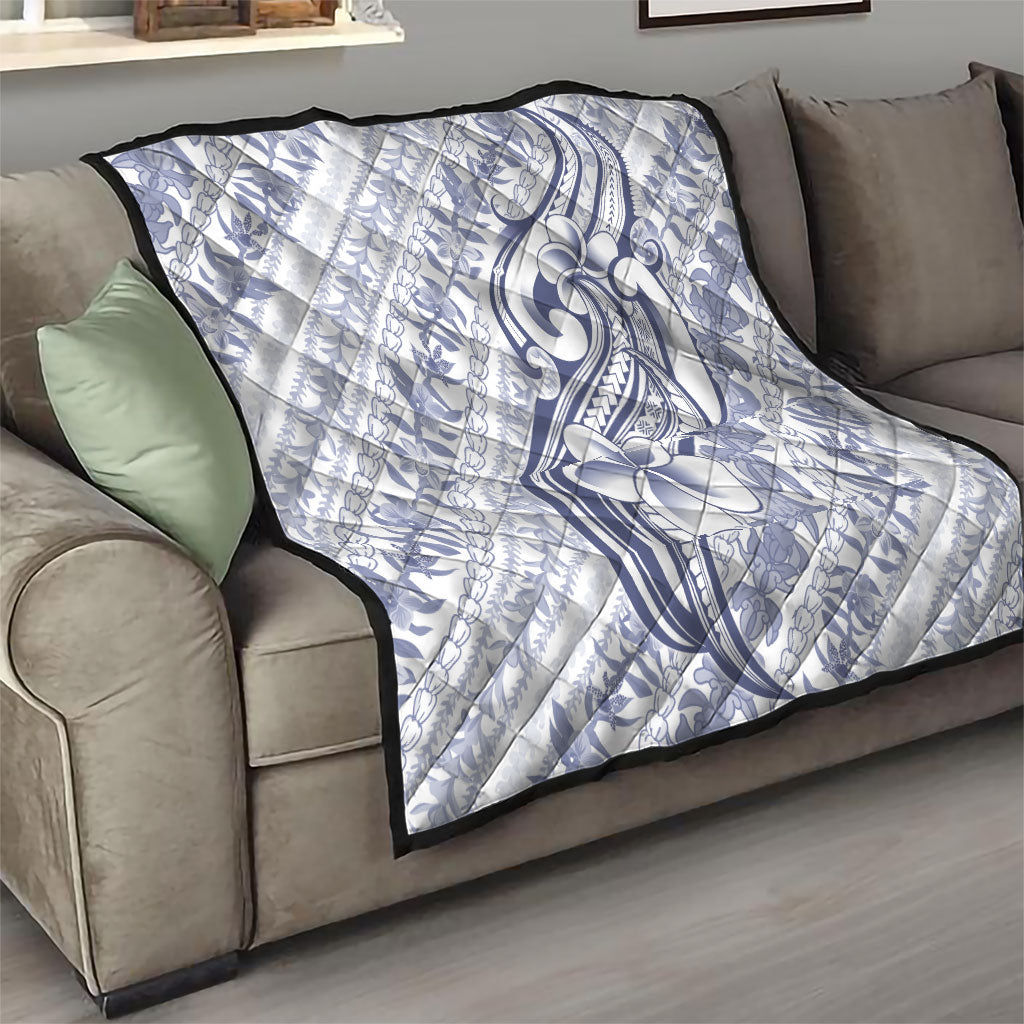 Hawaii Plumeria Lokelani Pikake Lei Quilt Navy Blue Polynesian Tattoo